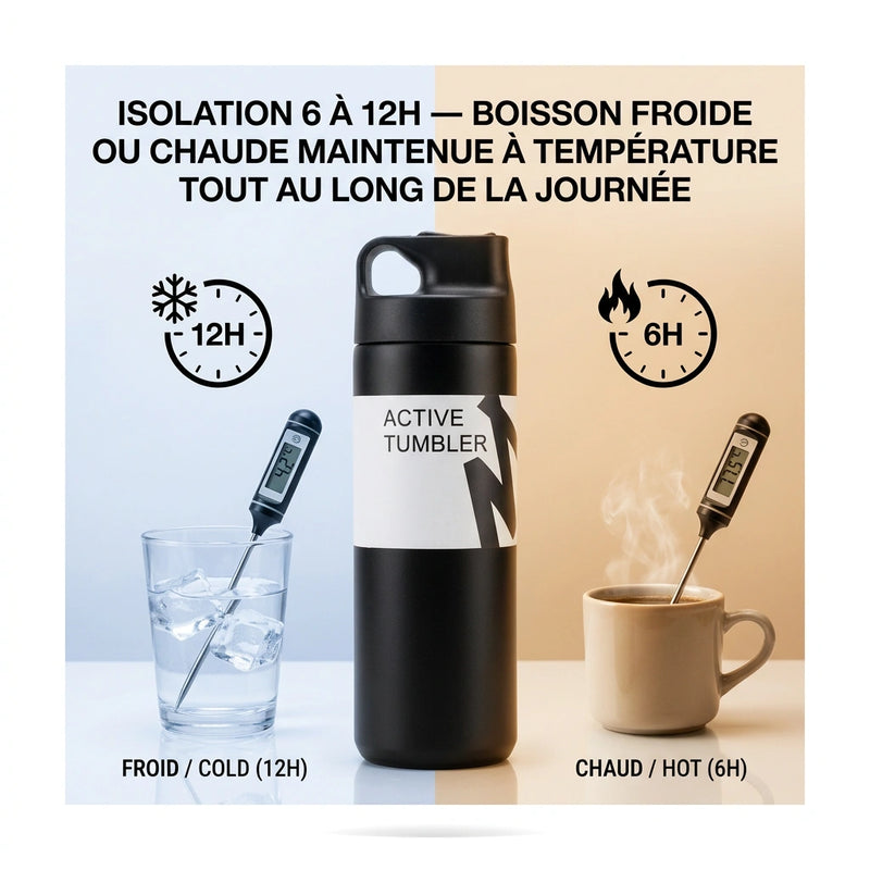 Gourde Thermos avec Paille Noir