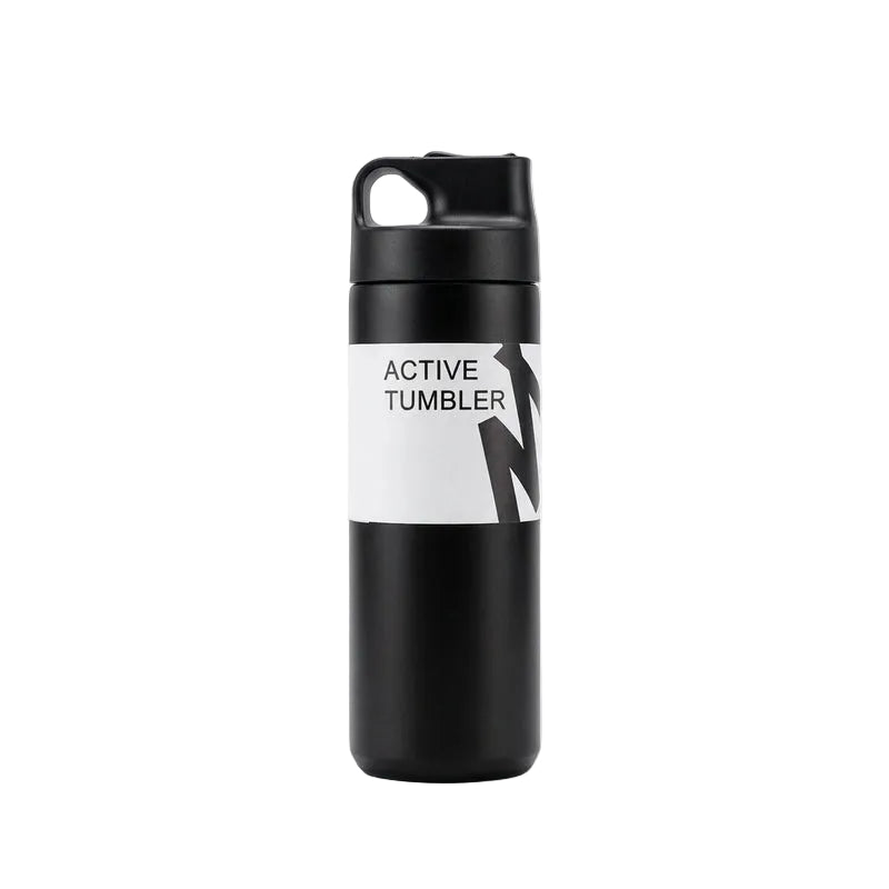Gourde isotherme noire Active Tumbler avec paille et poignée de transport
