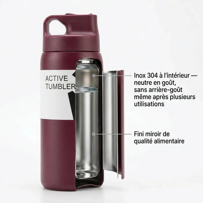 Gourde Thermos avec Paille Bordeaux