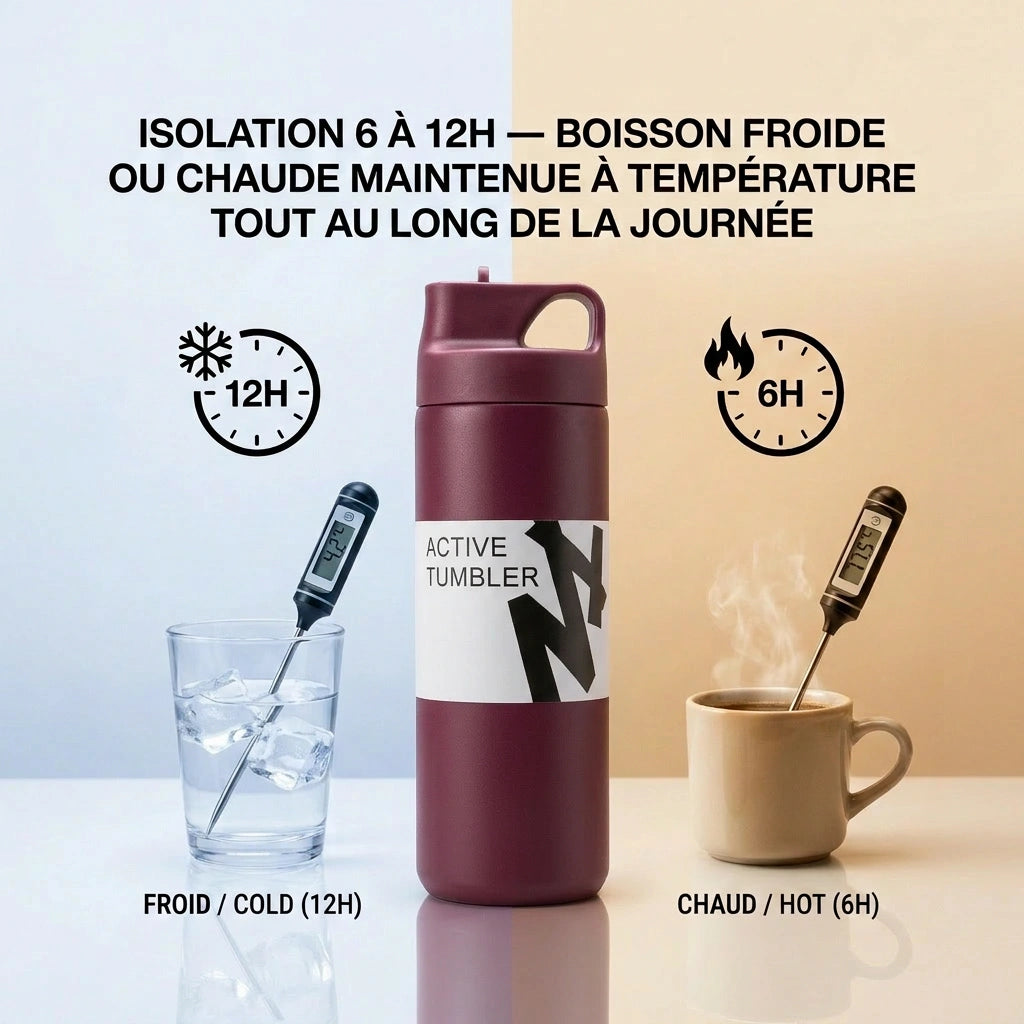 Gourde Thermos avec Paille Bordeaux