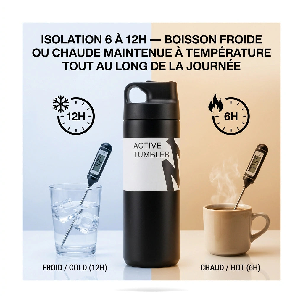 Gourde Thermos avec Paille Noir